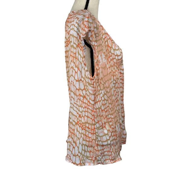 Worthington Large Top Snake Print V-Neck Button-Up Lightweight Sleeveless Pleats - Picture 3 of 7